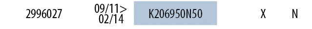 2996027,09/11> 02/14,K206950N50,,X,N