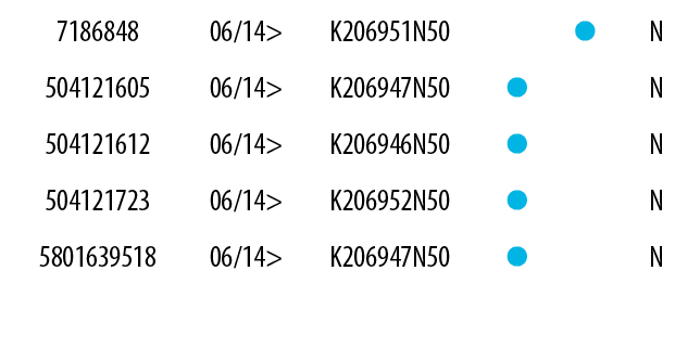 7186848,06/14>,K206951N50,, ,N,504121605,06/14>,K206947N50, ,,N,504121612,06/14>,K206946N50, ,,N,504121723,06/14>,K20...