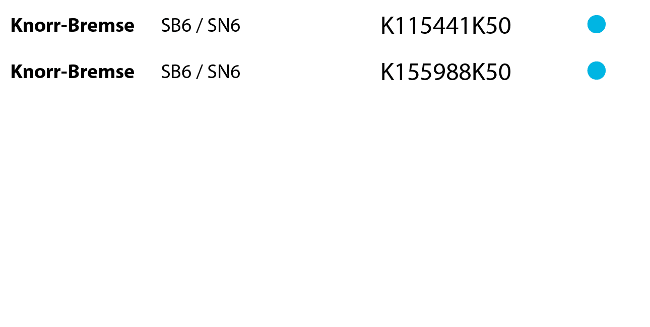 Knorr-Bremse,SB6 / SN6,,,K115441K50, ,Knorr-Bremse,SB6 / SN6,,,K155988K50, 