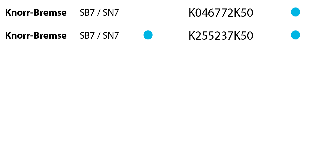 Knorr-Bremse,SB7 / SN7,,,K046772K50, ,Knorr-Bremse,SB7 / SN7, ,,K255237K50, 