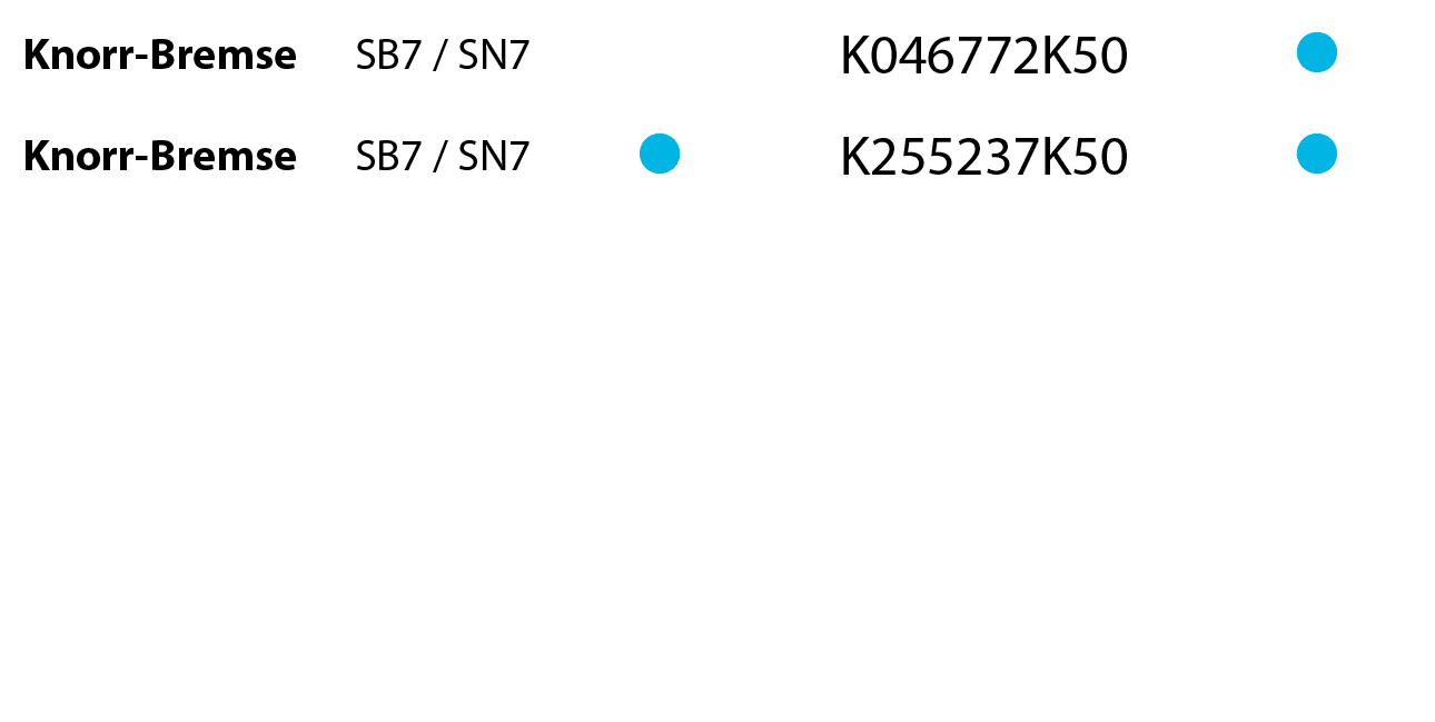 Knorr-Bremse,SB7 / SN7,,,K046772K50, ,Knorr-Bremse,SB7 / SN7, ,,K255237K50, ,,,,,,,,,,,,