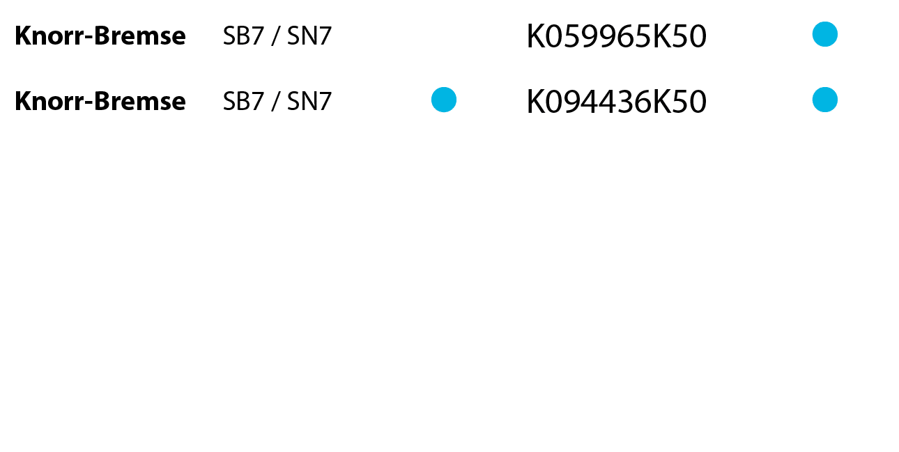 Knorr-Bremse,SB7 / SN7,,,K059965K50, ,Knorr-Bremse,SB7 / SN7,, ,K094436K50, 