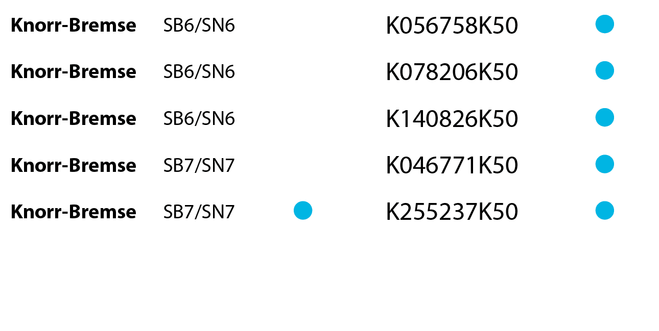 Knorr-Bremse,SB6/SN6,,,K056758K50, ,Knorr-Bremse,SB6/SN6,,,K078206K50, ,Knorr-Bremse,SB6/SN6,,,K140826K50, ,Knorr-Bre...